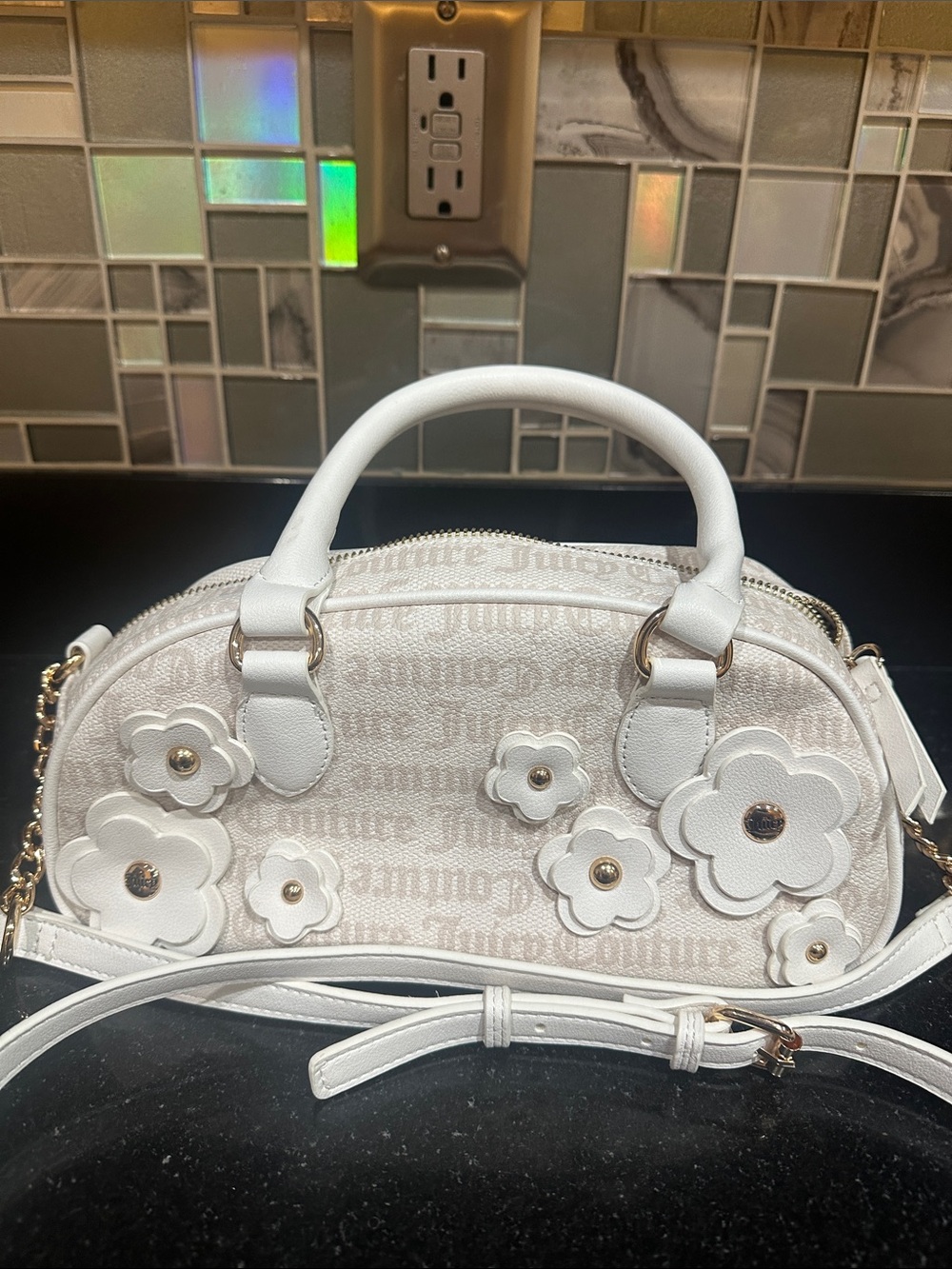 Juicy Couture White Floral Mini Dome Satchel